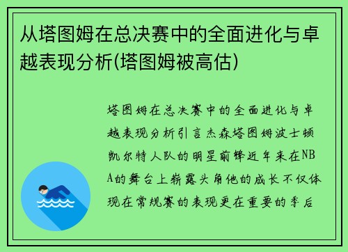 从塔图姆在总决赛中的全面进化与卓越表现分析(塔图姆被高估)