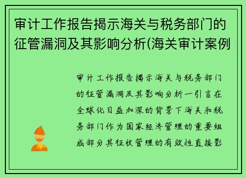 审计工作报告揭示海关与税务部门的征管漏洞及其影响分析(海关审计案例分析)
