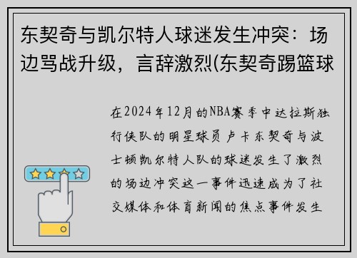 东契奇与凯尔特人球迷发生冲突：场边骂战升级，言辞激烈(东契奇踢篮球)