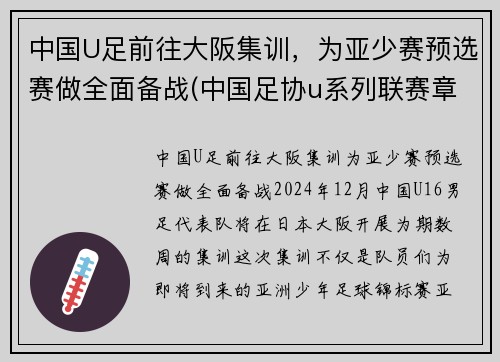 中国U足前往大阪集训，为亚少赛预选赛做全面备战(中国足协u系列联赛章程)