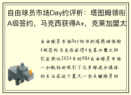 自由球员市场Day约评析：塔图姆领衔A级签约，马克西获得A+，克莱加盟太阳引发热议