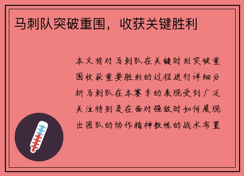 马刺队突破重围，收获关键胜利