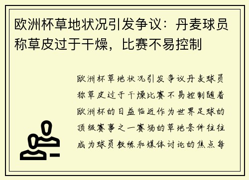 欧洲杯草地状况引发争议：丹麦球员称草皮过于干燥，比赛不易控制